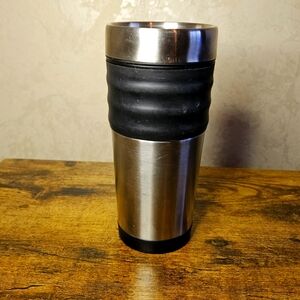 9oz weight stainless steel coffee mug with removable lid, silver & black color